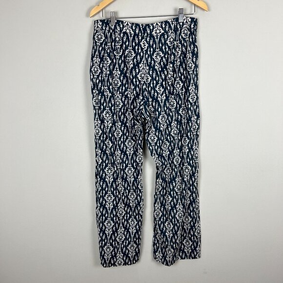 Zara Pants Womens Large Blue Off White Print Straight Leg Button Fly Lightweight - Picture 9 of 16